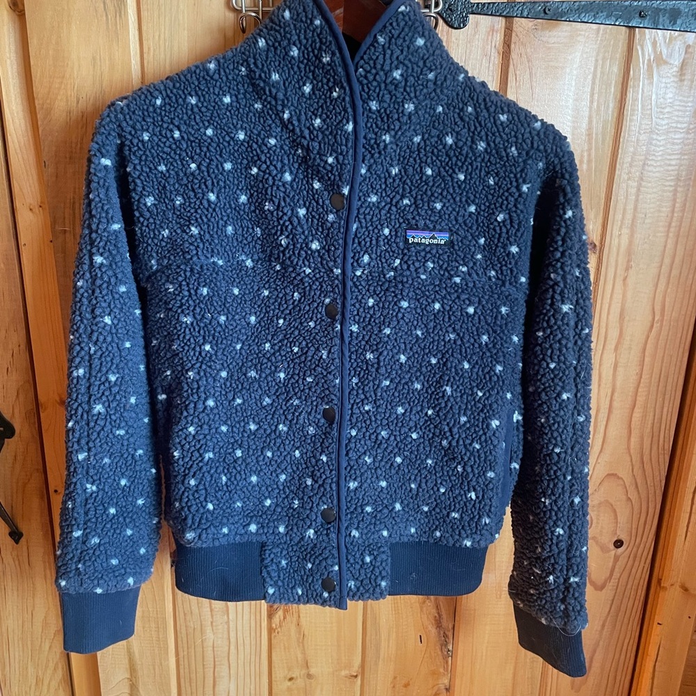 Patagonia Navy Fleece Jacket with Dotted Pattern